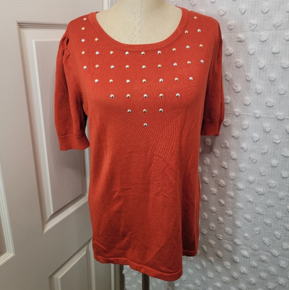 Love ever after burnt orange studded blouses